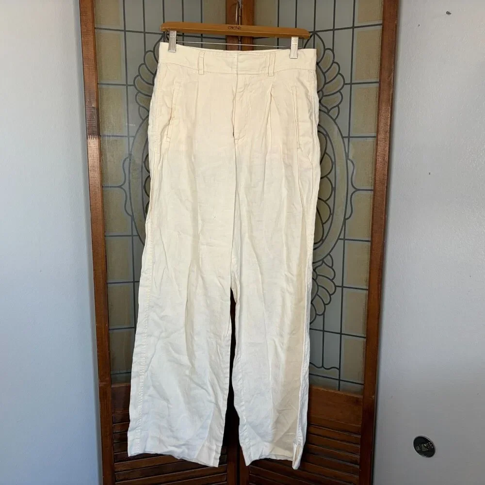 Everlane The Linen Way-High Drape Pant 100% Linen Wide Leg Ivory Size 4